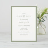 エレガント・セージグリーン・フレーム 結婚式のSave the Date 招待状 (スタンド正面)