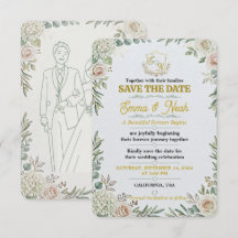 エレガント セージゴールドの結婚式招待状 Save The Date