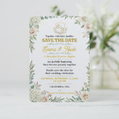 エレガント セージゴールドの結婚式招待状 Save The Date セーブザデート (スタンド正面)