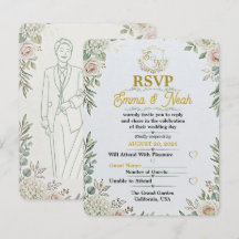 エレガント セージ ゴールド ウェディング インビテーション RSVP カード