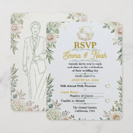 エレガント セージ ゴールド ウェディング インビテーション RSVP カード