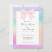 エレガント ソフト パステル ピンク ボウ ガール ベビー シャワー 招待状 (正面)