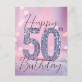 エレガント ソフト パープル & シルバー グリッター 50歳の誕生日 ポストカード (正面)