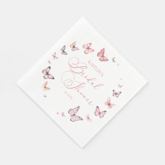 エレガント ソフト ピンク バタフライ ブライダル シャワー スタンダードランチョンナプキン (角)