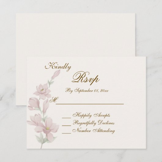 エレガント ソフト ブラッシュ フラワール RSVP ウェディング カード (正面/裏面)