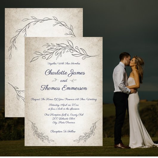 エレガント ソフト リーフ スクリプト ウェディング 招待状