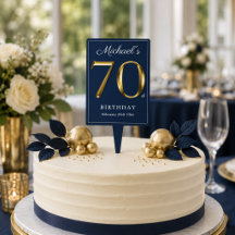 エレガント ソリッドゴールド テキスト ネイビーブルー 70歳の誕生日