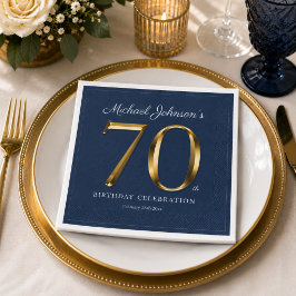 エレガント ソリッドゴールド テキスト ネイビーブルー 70歳の誕生日 スタンダードカクテルナプキン