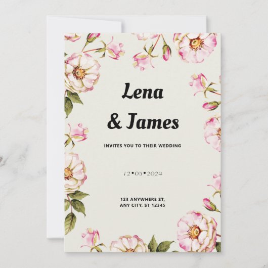 エレガント&タイムレス白フローラ 招待状 (正面)