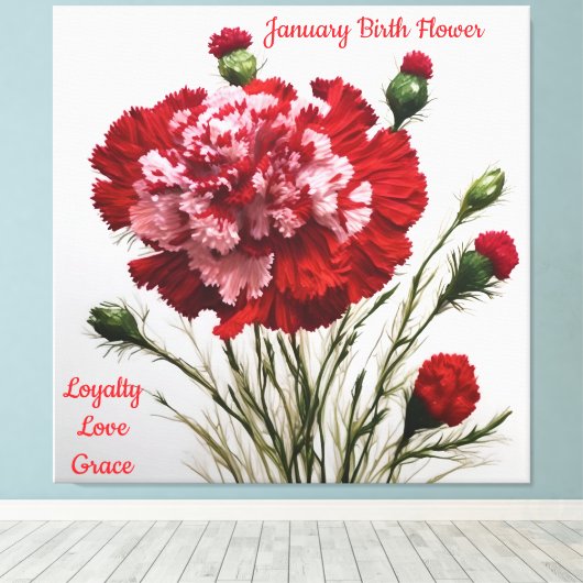 エレガント&タイムレス1月誕生フラワーカーネーション キャンバスプリント (インサイチュ (ウッドフロア))