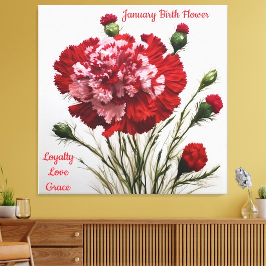 エレガント&タイムレス1月誕生フラワーカーネーション キャンバスプリント (インサイチュ (リビング))