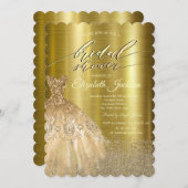 エレガント ダイヤモンド ドレス ゴールド メタリック 招待状 (正面/裏面)