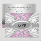エレガント ダイヤモンド ピンク RSVP 招待状 (正面/裏面)
