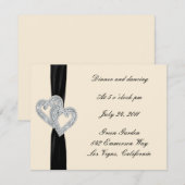 エレガント ダイヤモンド ブラック リボン 受付カード 招待状 (正面/裏面)
