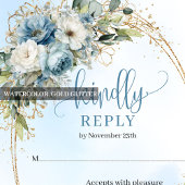 エレガント ダスティブルー 花柄 ゴールド 結婚式 RSVP カード