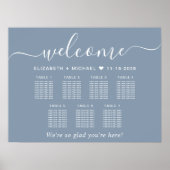 エレガント ダスティブルー 7卓 ウェディング 席次表 ポスター (正面)