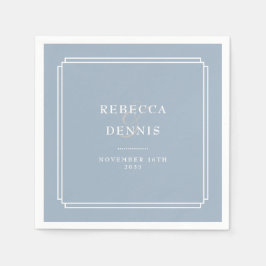 エレガント ダスティーブルー アートデコ ウェディング スタンダードカクテルナプキン