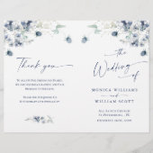 エレガント ダスティーブルー ウィンター フォリアージ ウェディング プログラム (正面)