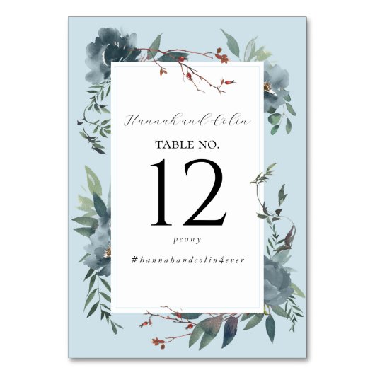 エレガント ダスティーブルー ネイビー ボタニカルガーデン テーブルナンバー (正面)