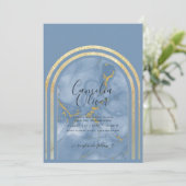 エレガント ダスティーブルー マーブル ゴールド アーチ ウェディング インビタ 招待状 (スタンド正面)