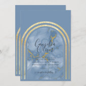 エレガント ダスティーブルー マーブル ゴールド アーチ ウェディング インビタ 招待状 (正面/裏面)