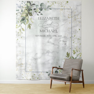 エレガント ダスティーブルー ユーカリ グリーンナージュ マーブル タペストリー