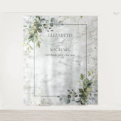 エレガント ダスティーブルー ユーカリ グリーンベリー 大理石 タペストリー (正面)