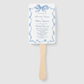 エレガント ダスティーブルー 手描き リボン 結婚式 プログラム ハンドファン (正面)