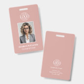 エレガント ダスティ ローズ ミニマリスト 社員写真 バッジ (正面＆裏面)