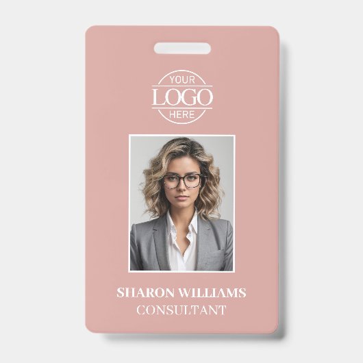 エレガント ダスティ ローズ ミニマリスト 社員写真 バッジ (正面)