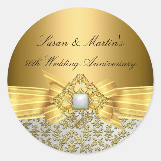エレガント ダマスク調 50周年 結婚記念日 ステッカー (正面)