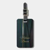 エレガント ダークグリーン ゴールド ラゲッジタグ (正面縦)