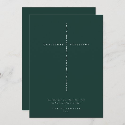 エレガント ダークグリーン 聖書のクロス シーズンカード (正面/裏面)