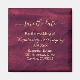 エレガント ダークバーガンディ ゴールドアクセント セーブ・ザ・デート マグネット