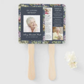 エレガント ダークブルー フラワー 3 フォト 葬儀 プログラム ハンドファン (正面&裏面)