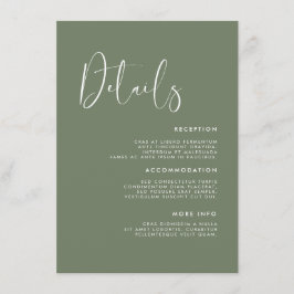 エレガント&ダークモダンセージ緑の結婚詳細 エンクロージャーカード