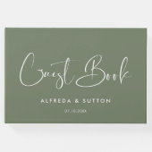 エレガント&ダークモダンセージ緑結婚の ゲストブック (正面)