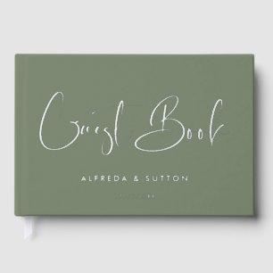 エレガント&ダークモダン・セージ&シルバー・フォイル結婚ズ ゲストブック