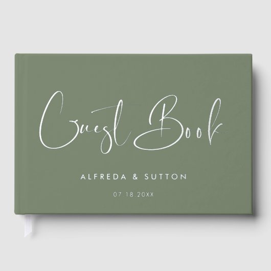 エレガント&ダークモダン・セージ&シルバー・フォイル結婚ズ ゲストブック (正面)