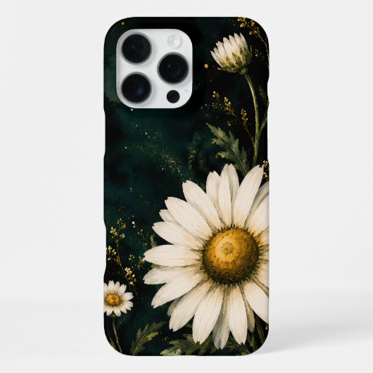 エレガント ダーク エメラルド デイジー 花柄 ゴールド iPhoneケース (裏面)