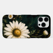 エレガント ダーク エメラルド デイジー 花柄 ゴールド iPhoneケース (裏面横)