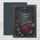 エレガント ダーク ゴシック バーガンディ ローズ アーチ ウェディング 招待状 (正面/裏面)