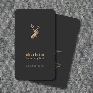 エレガント ダーク フェイク ゴールド ハサミ コーム ヘアスタイリスト 名刺