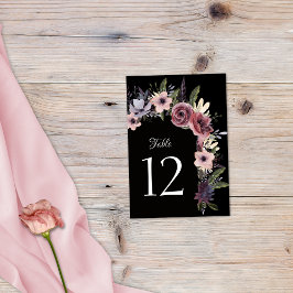 エレガント ダーク フローラル カスケード ブラック バーガンディ テーブルナンバー