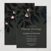 エレガント ダーク ボヘミア ウェディング フローラル リーフ 招待状 (正面/裏面)