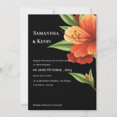 エレガント ダーク ムーディ オレンジ フローラル ウェディング 招待状 (正面)