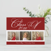 エレガント ダーク レッド マロン 3 フォト 大学卒業 招待状 (スタンド正面)