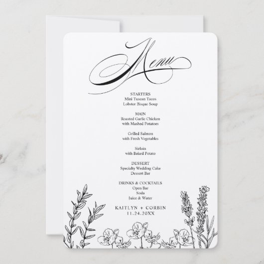 エレガント ダーク ワイルドフラワー メニューカード 招待状 (正面)