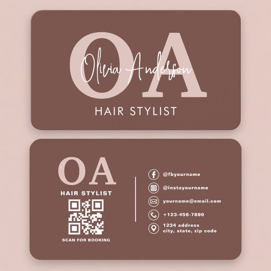 エレガント テラコッタ ヘアスタイリストQRコード 名刺