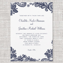 エレガント デリケート ラッセル ウェディング ネイビーブルー ホワイト シック 招待状